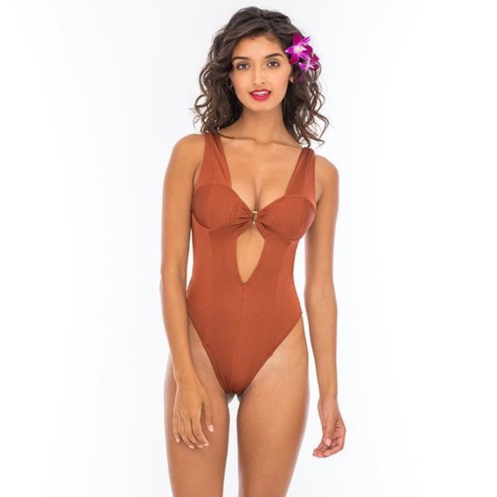 Rare INDAH One Piece Nude Keyhole Bikini Swimsuit